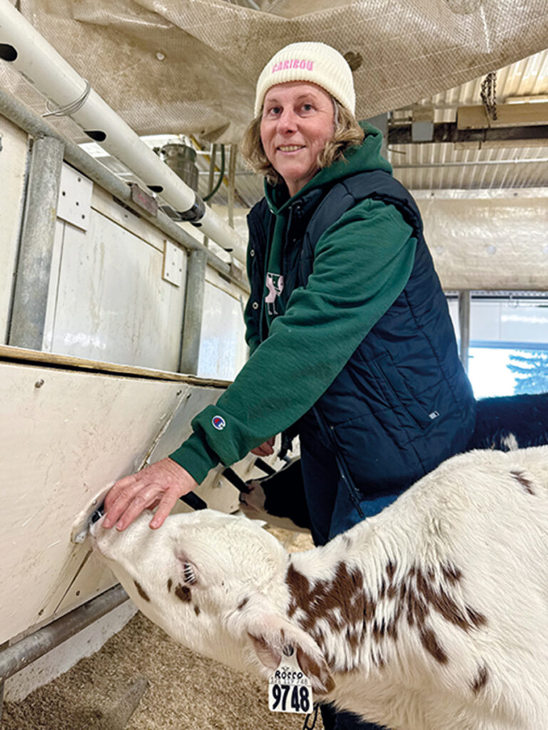 Laure Hanoul a participé à la conception d’une louve qui permet aux veaux de boire du lait à la demande.