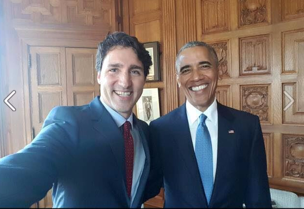 Le premier ministre du Canada, Justin Trudeau, et le président des États-Unis, Barack Obama, disent travailler en étroite collaboration dans le dossier du bois d'œuvre. Crédit photo : Facebook Justin Trudeau