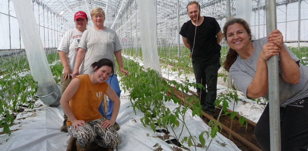 Patricia Legault (à droite) et son équipe ont appris du jour au lendemain qu’un client important cessait d’acheter leurs tomates au profit d’un compétiteur agressif dans sa mise en marché. Crédit photos : Ferme Pleine Terre