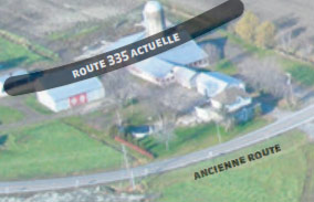La construction du nouveau tronçon de la route 335 a forcé la démolition des bâtiments de ferme d’Yvan Bastien (au centre, au haut de la photo).