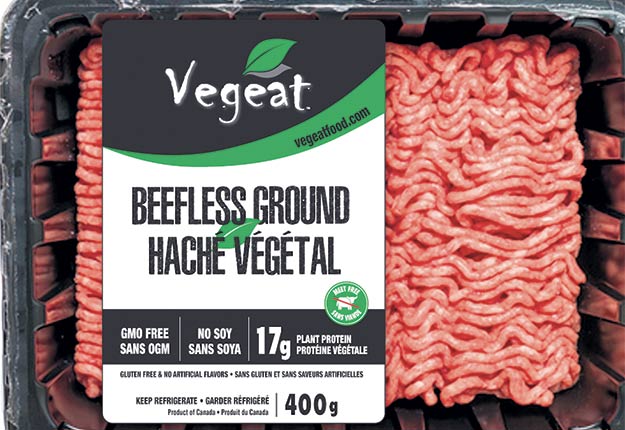 L’entreprise Vegeat a retiré la mention « viande » de l’emballage de son haché végétal. Le produit devrait être offert en épicerie cet été. Photo : Gracieuseté de Vegeat