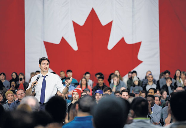 En janvier, Justin Trudeau s’est arrêté à Saint-Hyacinthe et Regina (sur la photo) où il a promis de ne plus rien concéder dans les productions sous gestion de l’offre. Crédit photo : Bureau du Premier ministre.