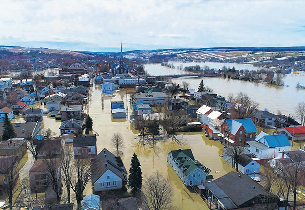 Les inondations d’avril 2019 à Sainte-Marie vont forcer la démolition d’au moins 300 résidences dans son centre-ville. Photo : Gracieuseté de la ville de Sainte-Marie
