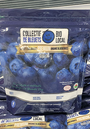 Les bleuets des membres sont tous vendus dans le même sac à l’effigie du Collectif de bleuets bio local.
