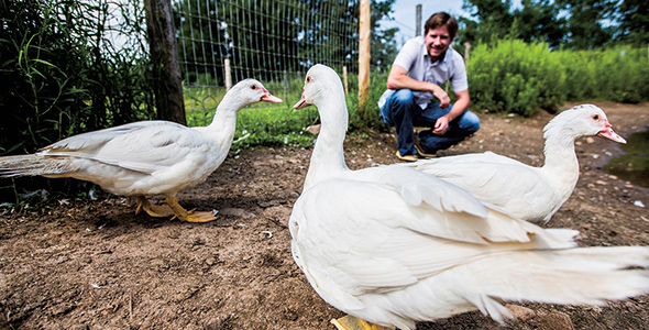 Sébastien est le premier de la famille Lesage à vivre de l’agriculture, même si dans sa jeunesse, son père fabriquait son propre foie gras. Photo : André-Olivier Lyra