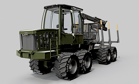 Le prototype LF8 de FARMA est un porteur à faible impact d’une capacité de 8 tonnes qui vise le marché des petits exploitants forestiers. Photo : Gracieuseté de FORS MW