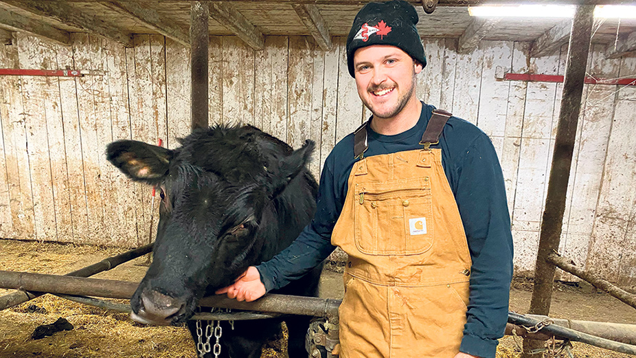 Drew Charles compte financer le démarrage de sa ferme en vendant les veaux croisés Angus-Holstein de la ferme laitière qui l’emploie tout en conservant son emploi dans un cimetière de Montréal. Photo : Gracieuseté de Drew Charles