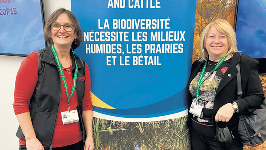 Nathalie Côté et Francine Trépanier étaient les déléguées des Producteurs de bovins du Québec à la COP15. Photos : Gracieuseté de Nathalie Côté