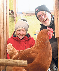 Denise Brizard et Gilles Raymond misent également sur quelques poules pondeuses, des coqs à chair, un verger et des petits fruits pour diversifier leurs activités. Photo : Nathalie Villeneuve