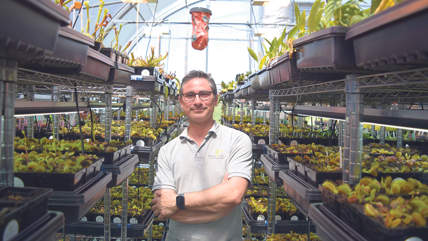Paolo Pipia est à la tête des Serres de Paolo, la première serre commerciale spécialisée dans les plantes carnivores au Québec. Photos : David Riendeau/TCN