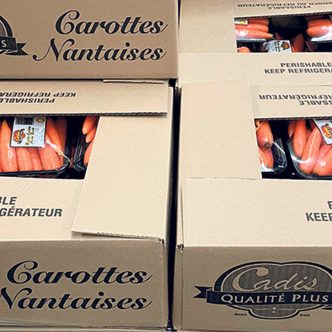 Normalement, Carolyne Daigneault entrepose 2 000 boîtes de carottes nantaises, qu’elle écoule jusqu’en février, avant d’avoir recours aux importations. Cette année, elle en a stocké la moitié moins. Photo : Gracieuseté de Carolyne Daingeault