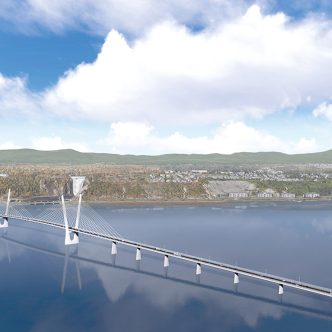 Un nouveau pont reliant l’île d’Orléans sera construit d’ici 2028 au coût de 2,7 G$, a annoncé le MTQ, le 15 avril. Photo : MTQ